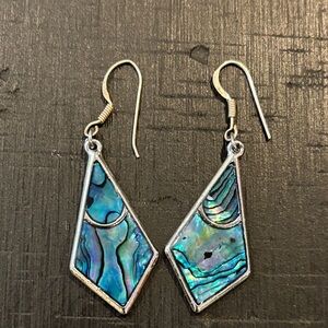 Inlaid Abalone Drop Dangle Silver Tone Hooks 925 Marked Earrings